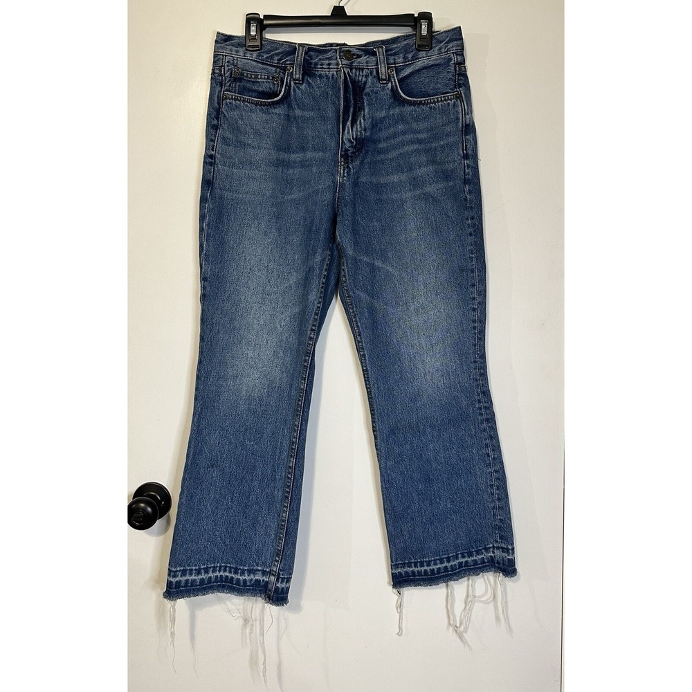 Free People Release Boot Cut Jeans Size 28 Raw Hem High Rise‎ Crop Y2K Frayed